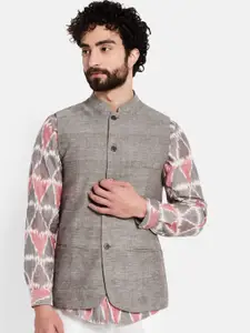 Fabindia Men Grey Solid Pure Cotton Woven Nehru Jacket