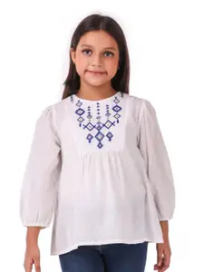 Miyo White Tribal Embroidered A-Line Top