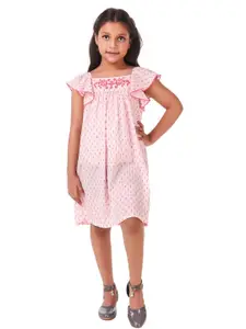 Miyo Pink & Silver-Toned Floral Dobby A-Line Dress