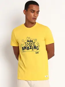 Lee Men Yellow Printed Slim Fit T-shirt