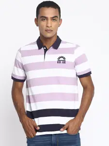 Lee Men Lavender Striped Polo Collar Slim Fit T-shirt