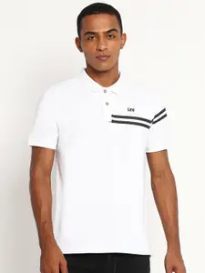 Lee Men White Mandarin Collar Pockets Slim Fit T-shirt