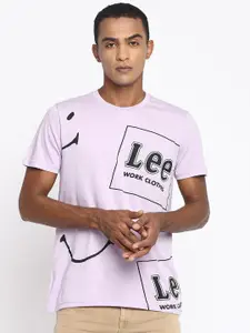 Lee Men Lavender Typography Printed Slim Fit Cotton T-shirt