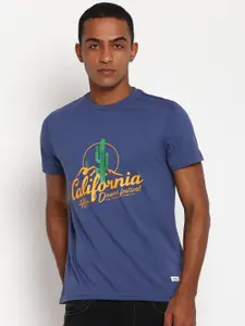 Lee Men Blue Typography Printed Slim Fit T-shirt