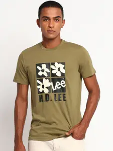 Lee Men Green Graphic Printed Slim Fit T-shirt