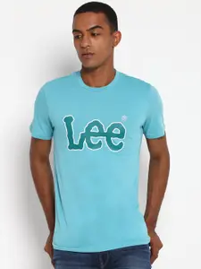 Lee Men Blue Typography Printed Applique Slim Fit T-shirt