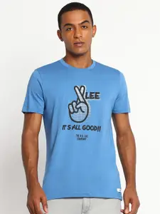 Lee Men Blue Typography Printed Cotton Slim Fit T-shirt