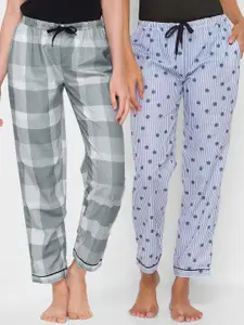 FashionRack Women Grey & Blue Pack of 2 Printed Lounge Pants