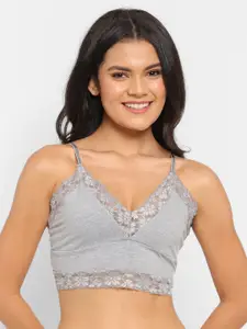 N-Gal Grey Ruched Lace Non Padded Bralette Bra