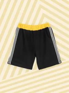 YK Boys Black & Yellow Solid Regular Fit Pure Cotton Shorts with Side seam Striper Details