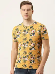 Flying Machine Men Yellow & White Floral Printed Pure Cotton Slim Fit T-shirt