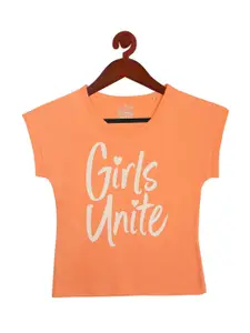 Tiny Girl Girls Peach-Coloured Printed Extended Sleeves Top