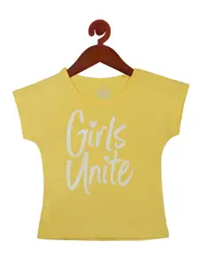Tiny Girl Yellow Typography Printed Top