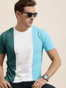 Moda Rapido Men White & Blue Colourblocked T-shirt