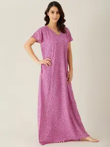 The Kaftan Company Pink Printed Maxi Nightdress
