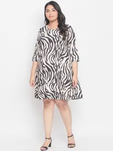 Amydus White & Black Animal Plus Size A-Line Dress