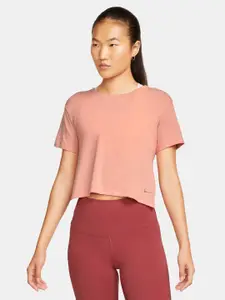 Nike Women Peach-Coloured Brand Logo Printed Top wide Side Slit