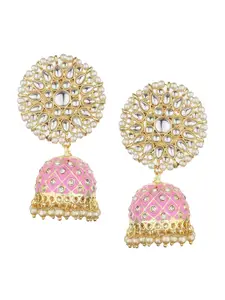 Runjhun Woman Pink Contemporary Jhumkas Earrings