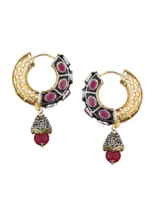Runjhun Magenta & Gold-plated Contemporary Jhumkas Earrings