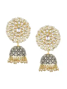 Runjhun Gold-Plated & Grey Dome Shaped Jhumkas Earrings