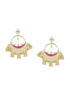 Runjhun Gold-Toned & Pink Contemporary Drop Earrings
