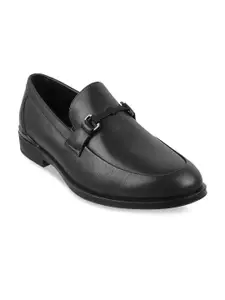 DAVINCHI Men Black Solid Leather Formal Slip-On