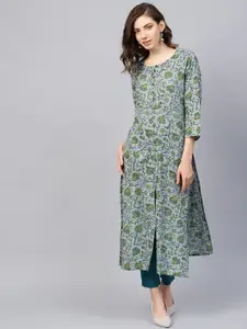 Varanga Women Mint Green Floral Printed Kurta