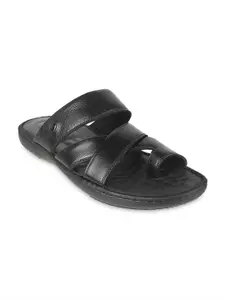 Mochi Men Black Leather Comfort Sandals