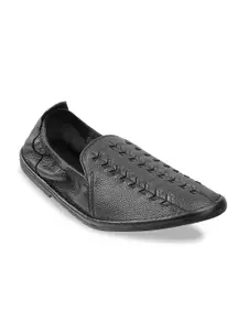 Mochi Men Black Ethnic Leather Comfort Sandals