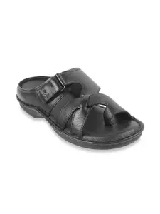 Metro Men Black Leather Comfort Sandals