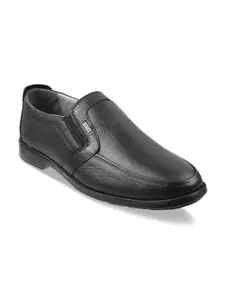 Metro Men Black Solid Leather Formal Slip-Ons