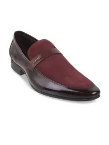 Metro Men Maroon Solid Leather Formal Slip-On Shoes