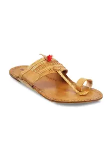 Metro Men Beige & Red Ethnic Leather Comfort Sandals