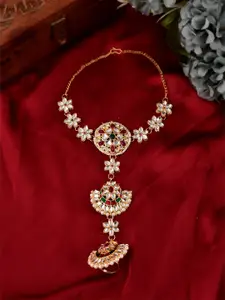 Silvermerc Designs Women Gold-Toned & White Brass Kundan Handcrafted Gold-Plated Ring Bracelet