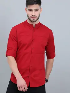 HERE&NOW Men Maroon Solid Slim Fit Cotton Casual Shirt