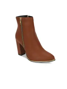 Truffle Collection Tan PU Block Heeled Boots