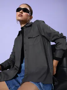 Roadster Women Solid Opaque Pure Viscose Rayon Casual Shirt With Chest Pocket