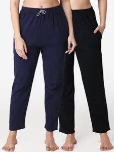 ABELINO Women Pack of 2 Solid Pure Cotton Lounge Pants