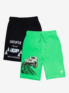 KiddoPanti Boys Black & Green Pack of 2 Printed Shorts