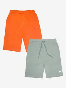 KiddoPanti Boys Pack of 2 Grey & Orange Solid Shorts