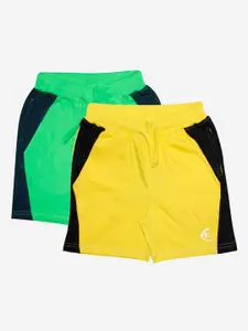 KiddoPanti Boys Pack Of 2 Yellow & Green Cotton Sports Shorts