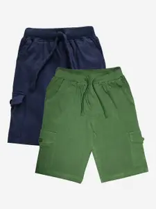 KiddoPanti Boys Set of 2 Navy Blue & Green Cotton Cargo Shorts