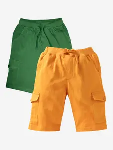 KiddoPanti Boys Green & Yellow Pack of 2 Cargo Shorts