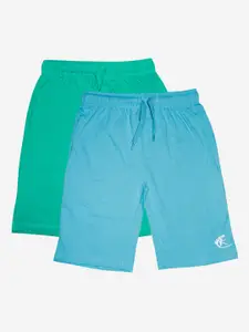 KiddoPanti Boys Pack Of 2 Blue Solid Regular-Fit Pure Cotton Sports Shorts