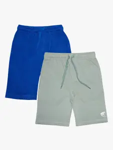KiddoPanti Boys Pack of 2 Blue & Grey Solid Cotton Regular Shorts