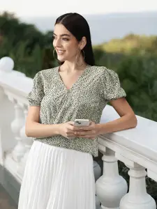 Vero Moda Lily Green Animal Print Wrap Top