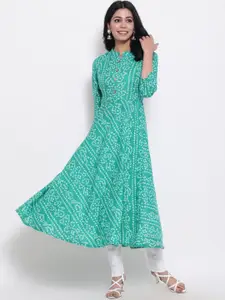 GLAM ROOTS Green Ethnic Motifs Midi Dress