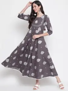 GLAM ROOTS Grey Ethnic Motifs Cotton Maxi Dress