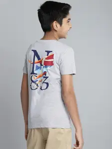 Nautica Boys Grey Melange Brand Logo Print Round Neck Pockets Pure Cotton T-shirt