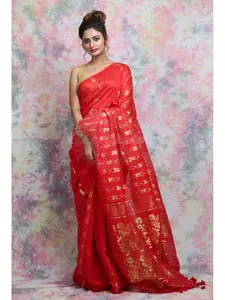 Charukriti Red & Gold Woven Design Silk Cotton Jamdani Handloom Saree